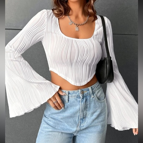 Boho square neck flounce sleeve crop top - Picture 9 of 15